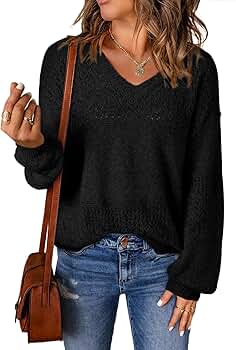 SHEWIN Fall Sweaters for Women 2025 Casual Long Sleeve V